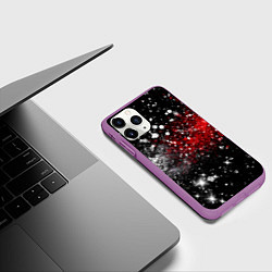 Чехол iPhone 11 Pro матовый Бело-красные блестяшки на черном, цвет: 3D-фиолетовый — фото 2