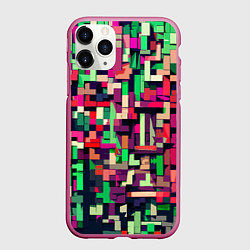 Чехол iPhone 11 Pro матовый Зелёно-розовый геометричные фигуры, цвет: 3D-малиновый