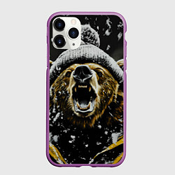 Чехол iPhone 11 Pro матовый Злой большой медведь зимой