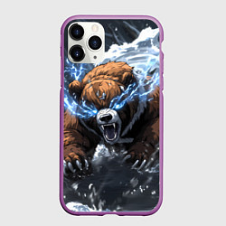 Чехол iPhone 11 Pro матовый Медведь в молниях и облаках