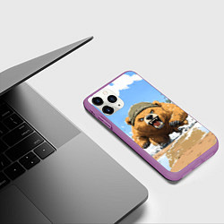 Чехол iPhone 11 Pro матовый Медведь бежит среди волн, цвет: 3D-фиолетовый — фото 2