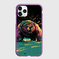 Чехол iPhone 11 Pro матовый Медведь в гневе, цвет: 3D-фиолетовый