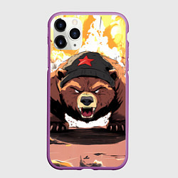 Чехол iPhone 11 Pro матовый Злой русский медведь с пилоткой на голове, цвет: 3D-фиолетовый