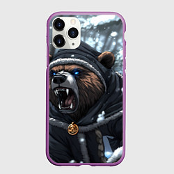Чехол iPhone 11 Pro матовый Зима - русский медведь, цвет: 3D-фиолетовый