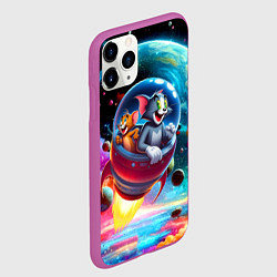 Чехол iPhone 11 Pro матовый Том и Джерри летят в ракете - нейроарт, цвет: 3D-фиолетовый — фото 2