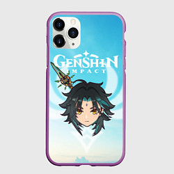 Чехол iPhone 11 Pro матовый Genshin Impact - персонаж Сяо, цвет: 3D-фиолетовый