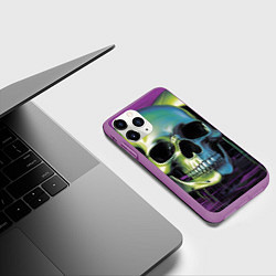 Чехол iPhone 11 Pro матовый Черепа отливающие неоном, цвет: 3D-фиолетовый — фото 2