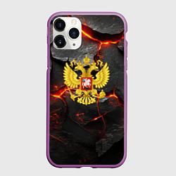 Чехол iPhone 11 Pro матовый Герб России на фоне объемных плит, цвет: 3D-фиолетовый