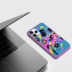 Чехол iPhone 11 Pro матовый Брызги краски розовой желтой и темно синей, цвет: 3D-фиолетовый — фото 2