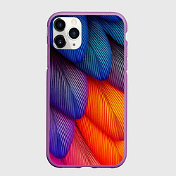 Чехол iPhone 11 Pro матовый Радужные перья попугая, цвет: 3D-фиолетовый