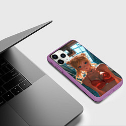 Чехол iPhone 11 Pro матовый Рыжая девушка на фоне труб, цвет: 3D-фиолетовый — фото 2