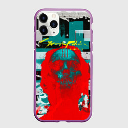 Чехол iPhone 11 Pro матовый Cyberpunk 2077 гранж, цвет: 3D-фиолетовый