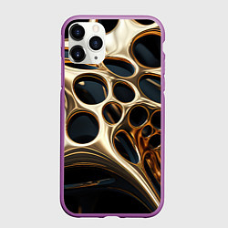 Чехол iPhone 11 Pro матовый Черно-золотая абстракция