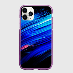 Чехол iPhone 11 Pro матовый Синии кисти краски на черном, цвет: 3D-фиолетовый