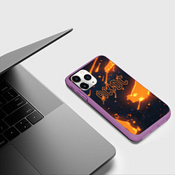 Чехол iPhone 11 Pro матовый ACDC оранжевый логотип, цвет: 3D-фиолетовый — фото 2