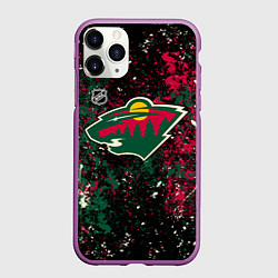 Чехол iPhone 11 Pro матовый Minnesota Wild NHL black, цвет: 3D-фиолетовый