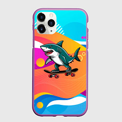 Чехол iPhone 11 Pro матовый Акула на скейте, цвет: 3D-фиолетовый