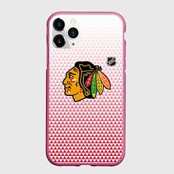 Чехол iPhone 11 Pro матовый Чикаго Блэкхокс - красные треугольники с градиенто, цвет: 3D-малиновый
