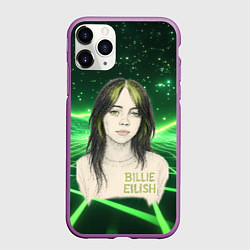 Чехол iPhone 11 Pro матовый Билли Айлиш нарисована с зелеными волосами, цвет: 3D-фиолетовый