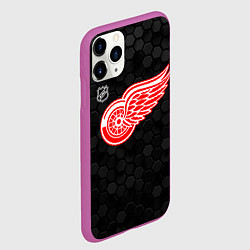 Чехол iPhone 11 Pro матовый Детройт Ред Уингз - черные соты, цвет: 3D-фиолетовый — фото 2