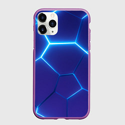 Чехол iPhone 11 Pro матовый Синие плиты со светом, цвет: 3D-фиолетовый