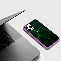 Чехол iPhone 11 Pro матовый Зеленые нано плиты, цвет: 3D-фиолетовый — фото 2