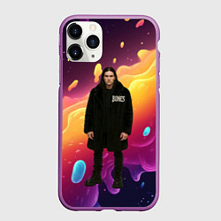 Чехол iPhone 11 Pro матовый Bones во весь рост в черной одежде, цвет: 3D-фиолетовый
