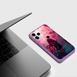 Чехол iPhone 11 Pro матовый Одинокий самурай среди бабочек, цвет: 3D-фиолетовый — фото 2