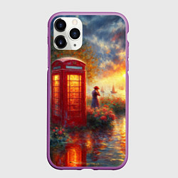 Чехол iPhone 11 Pro матовый Пейзаж с красной телефонной будкой