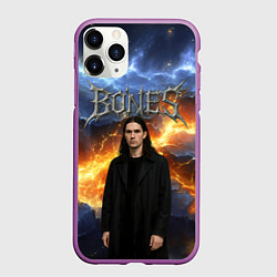 Чехол iPhone 11 Pro матовый Bones на фоне разломных плит