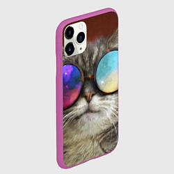Чехол iPhone 11 Pro матовый A Cat with multicolored glasses, цвет: 3D-фиолетовый — фото 2