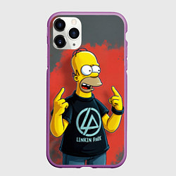 Чехол iPhone 11 Pro матовый Гомер в футболке Linkin Park, цвет: 3D-фиолетовый