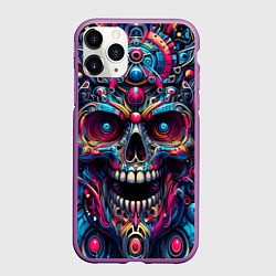 Чехол iPhone 11 Pro матовый Colorful cyber skull - pattern, цвет: 3D-фиолетовый