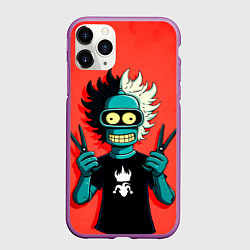 Чехол iPhone 11 Pro матовый Бендер в образе рокера и парикмахера, цвет: 3D-фиолетовый