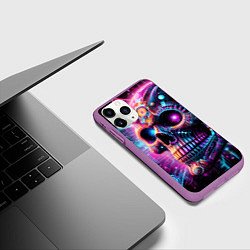 Чехол iPhone 11 Pro матовый Neon cyber skull, цвет: 3D-фиолетовый — фото 2