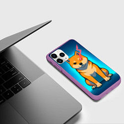 Чехол iPhone 11 Pro матовый Сиба-ину с неоновым взглядом, цвет: 3D-фиолетовый — фото 2