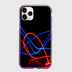 Чехол iPhone 11 Pro матовый Красно синие неоновые линии на черном фоне