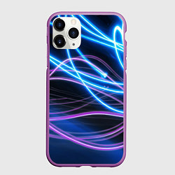 Чехол iPhone 11 Pro матовый Неоновая абстракция на темном