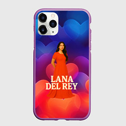 Чехол iPhone 11 Pro матовый Lana Del Rey на фоне сердечек