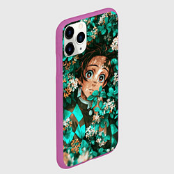 Чехол iPhone 11 Pro матовый Танджиро Demon slayer в цветах, цвет: 3D-фиолетовый — фото 2