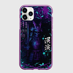 Чехол iPhone 11 Pro матовый Призрачный самурай - неоновый арт, цвет: 3D-фиолетовый