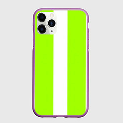 Чехол iPhone 11 Pro матовый Color light green white stripes, цвет: 3D-фиолетовый