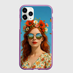 Чехол iPhone 11 Pro матовый Девушка в очках, цвет: 3D-фиолетовый