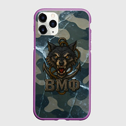 Чехол iPhone 11 Pro матовый ВМФ волк на камуфляже, цвет: 3D-фиолетовый