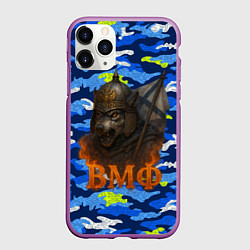 Чехол iPhone 11 Pro матовый ВМФ злой медведь в шлеме, цвет: 3D-фиолетовый