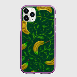 Чехол iPhone 11 Pro матовый Банановый орнамент паттерн, цвет: 3D-фиолетовый