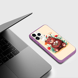 Чехол iPhone 11 Pro матовый Мишаня с букетом, цвет: 3D-фиолетовый — фото 2