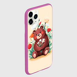 Чехол iPhone 11 Pro матовый Мишаня с букетом, цвет: 3D-фиолетовый — фото 2