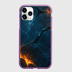 Чехол iPhone 11 Pro матовый Разлом плит с огнем, цвет: 3D-фиолетовый