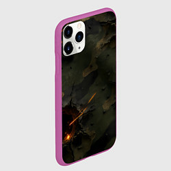 Чехол iPhone 11 Pro матовый Огненные следы от пуль на камуфляже, цвет: 3D-фиолетовый — фото 2